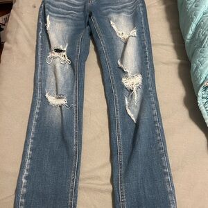 KanCan Distressed Straight Leg Jeans in Blue